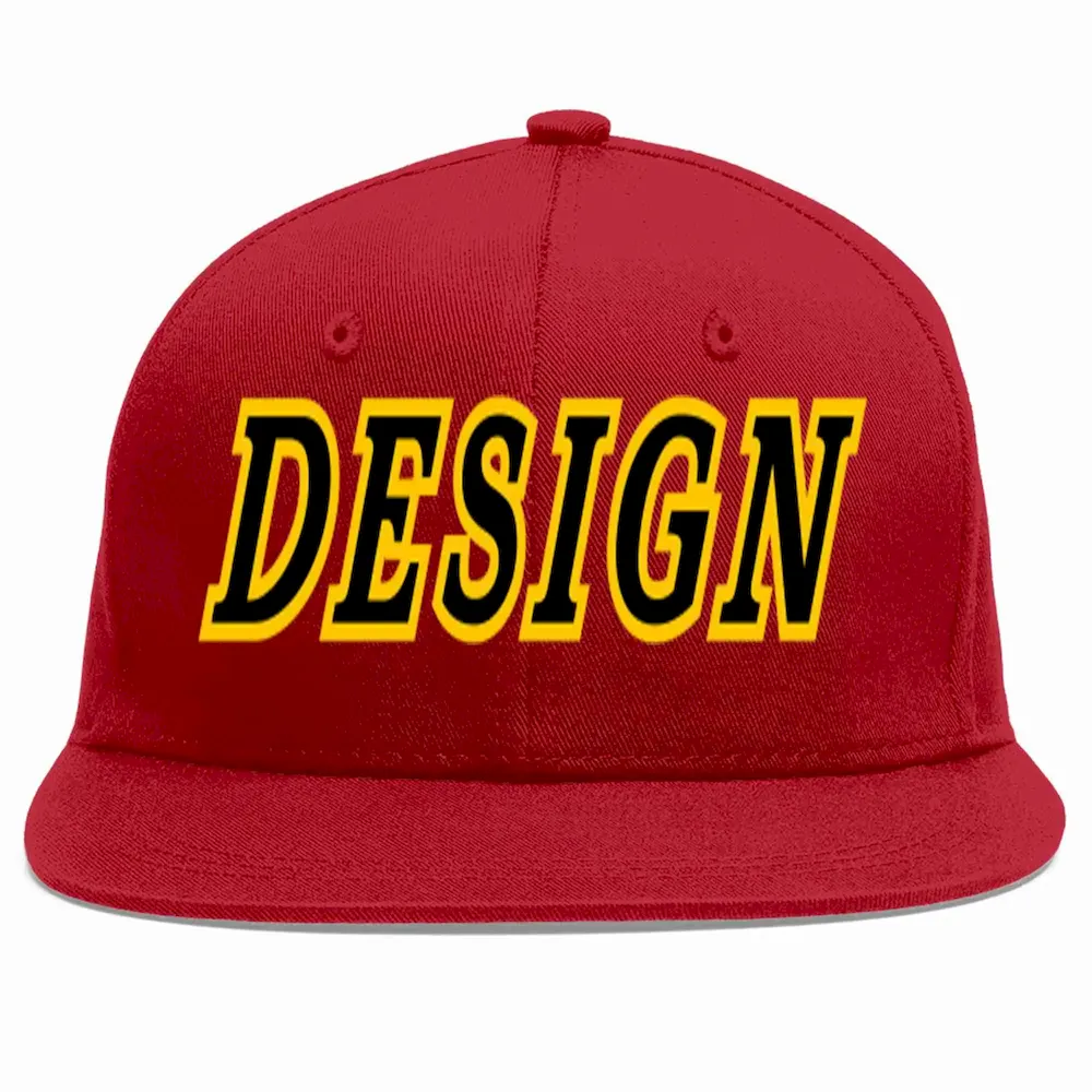 Custom Red Black-Gold Flat Eaves Sport Baseball Cap Design for Men/Women/Youth