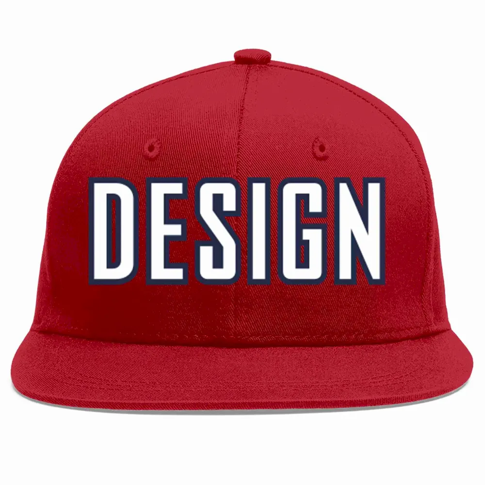 Custom Red White-Navy Flat Eaves Sport Baseball Cap Design for Men/Women/Youth