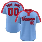 Custom Light Blue Red-Navy Classic Style Authentic Two-Button Baseball Jersey