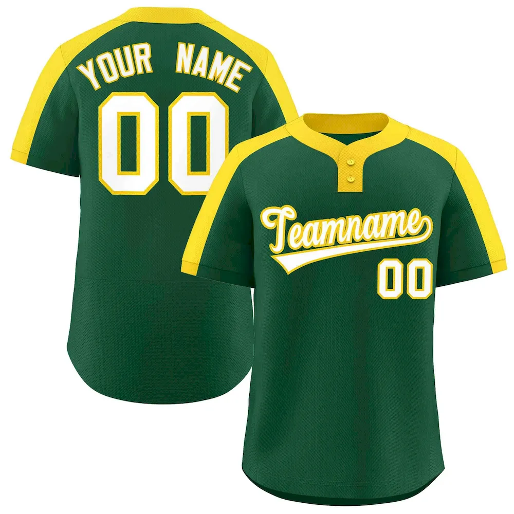Custom Green White-Gold Classic Style Authentic Two-Button Baseball Jersey