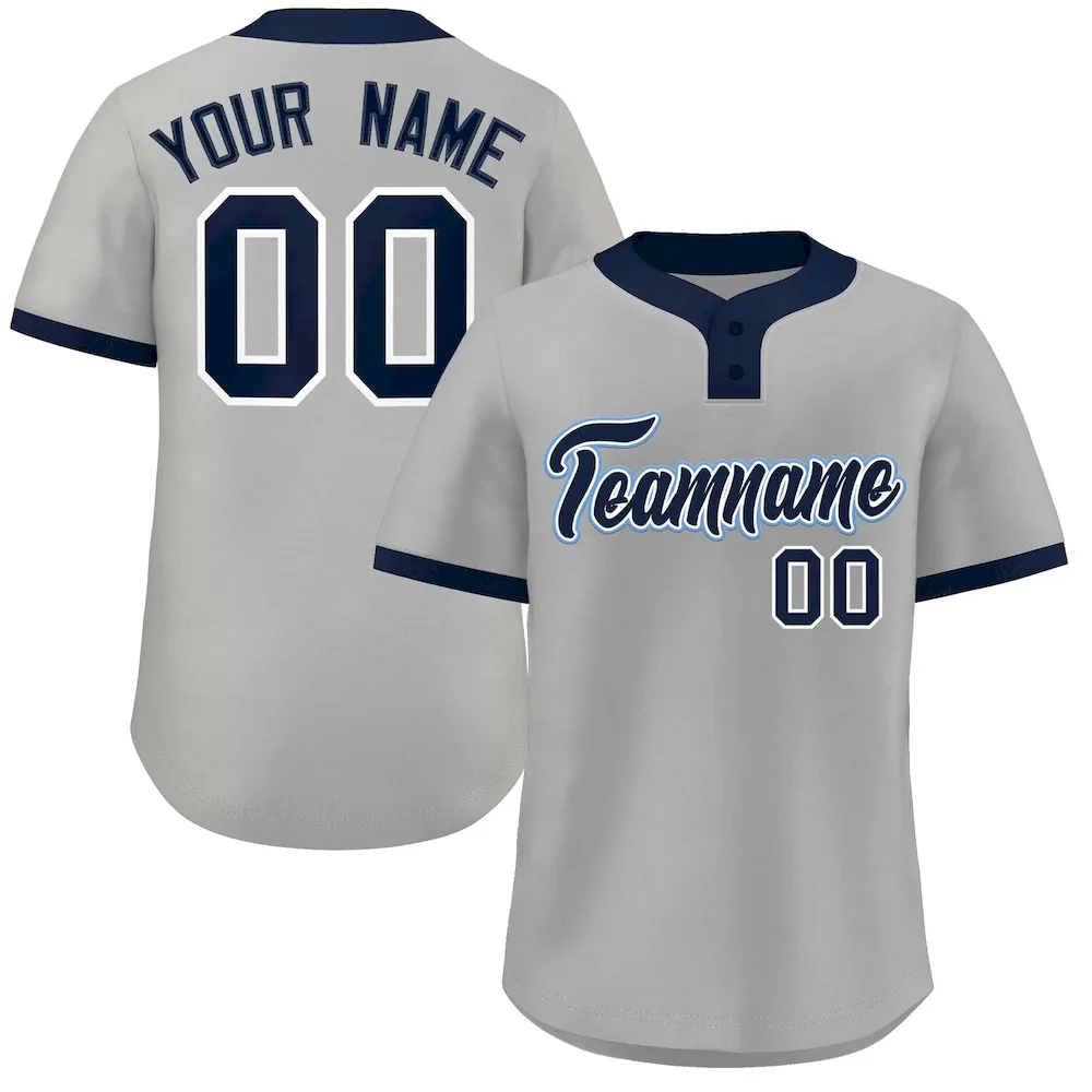 Custom Gray Navy-Light Blue Classic Style Authentic Two-Button Baseball Jersey