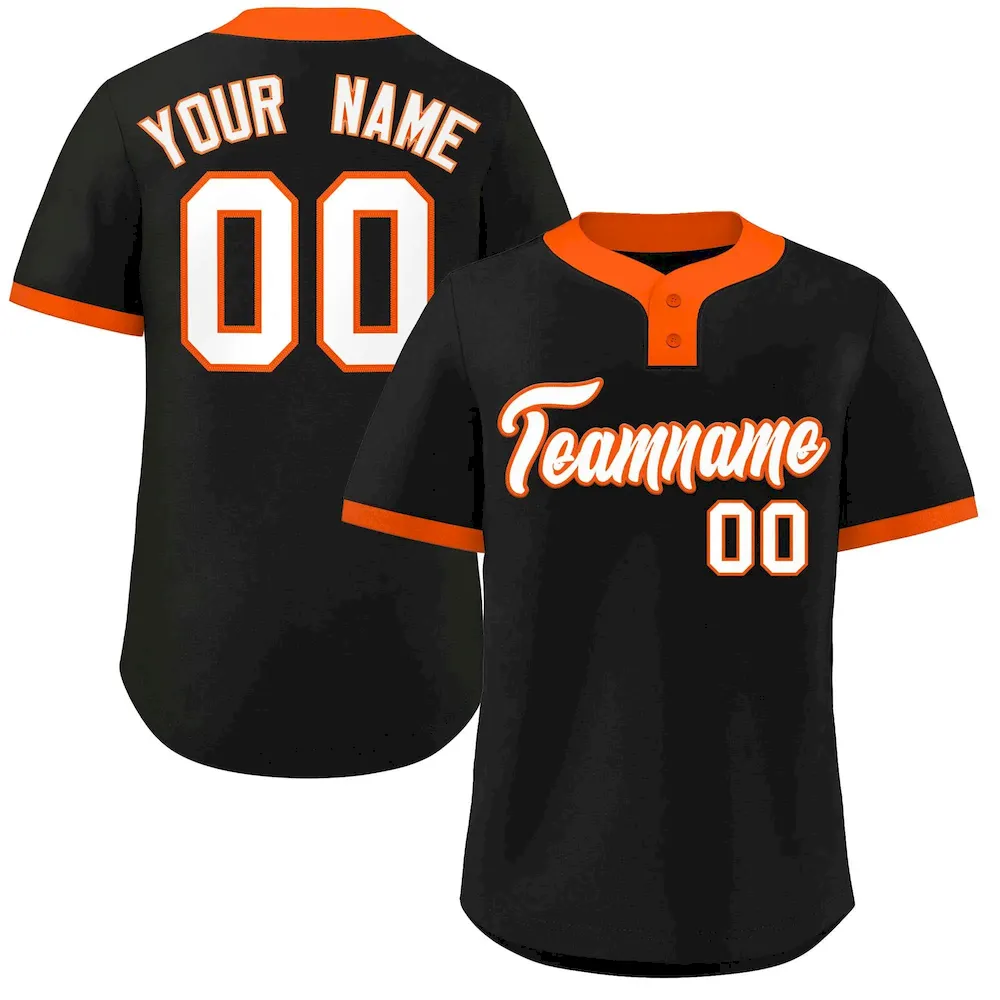 Custom Black White-Orange Classic Style Authentic Two-Button Baseball Jersey