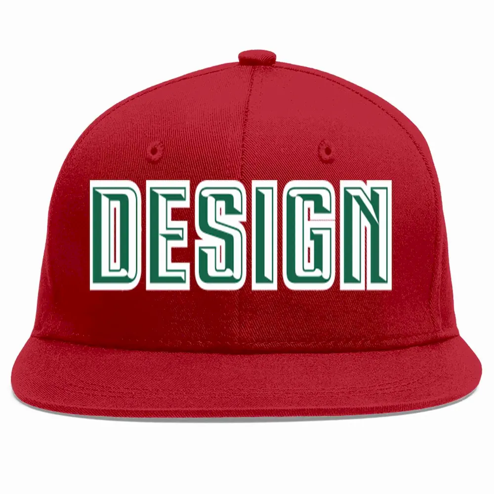 Custom Red Kelly Green-White Flat Eaves Sport Baseball Cap Design for Men/Women/Youth
