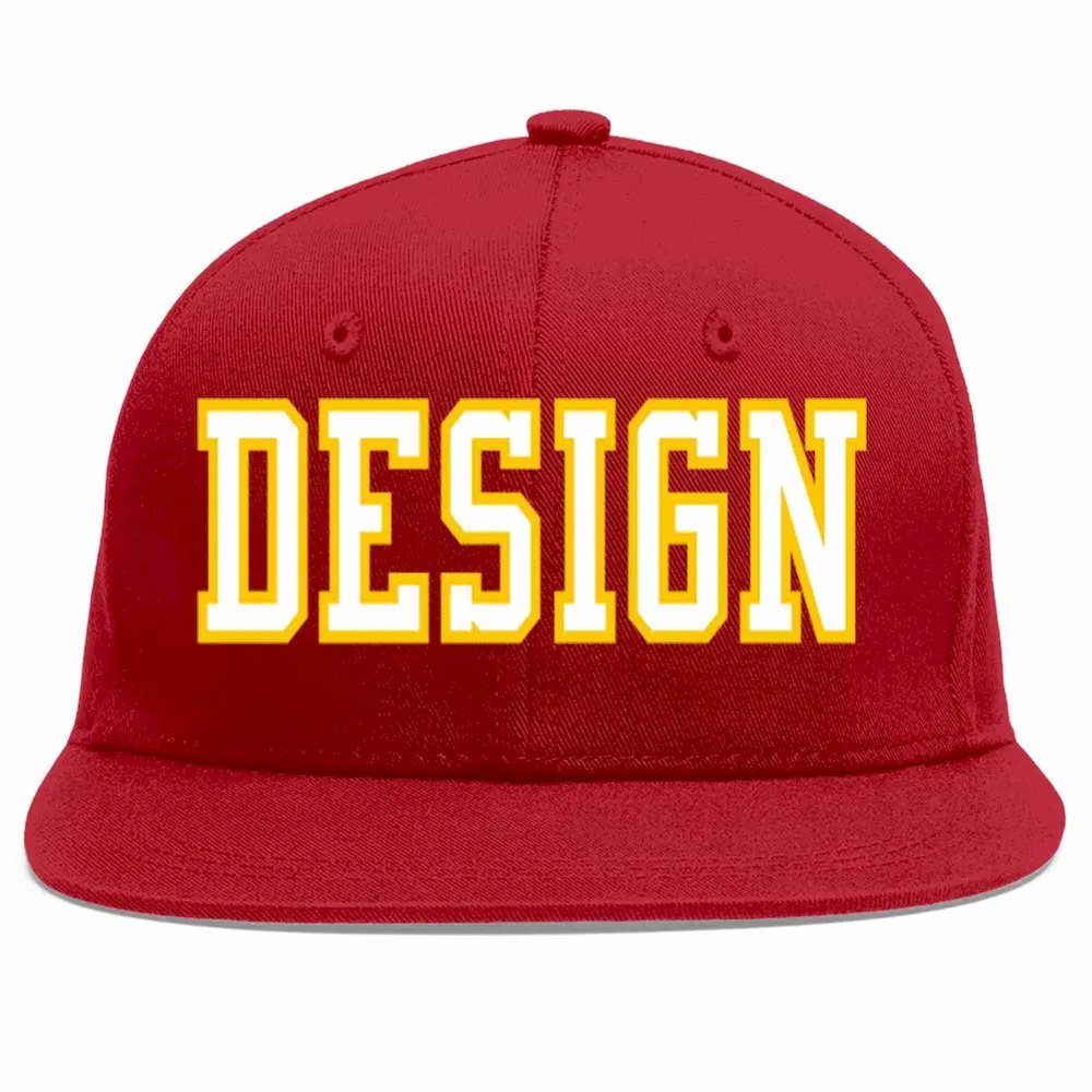 Custom Red White-Gold Flat Eaves Sport Baseball Cap Design for Men/Women/Youth