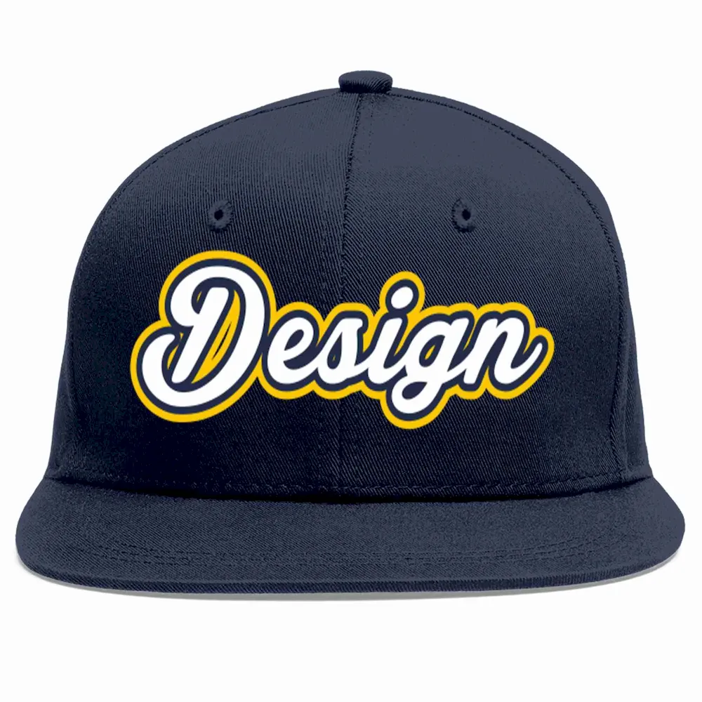 Custom Navy White-Navy Flat Eaves Sport Baseball Cap Design for Men/Women/Youth