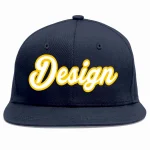 Custom Navy White-Gold Flat Eaves Sport Baseball Cap Design for Men/Women/Youth