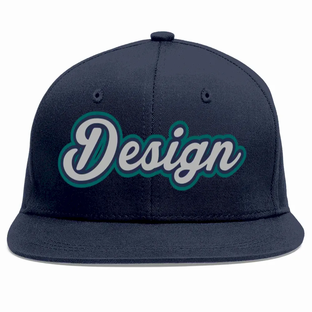 Custom Navy Gray-Navy Flat Eaves Sport Baseball Cap Design for Men/Women/Youth