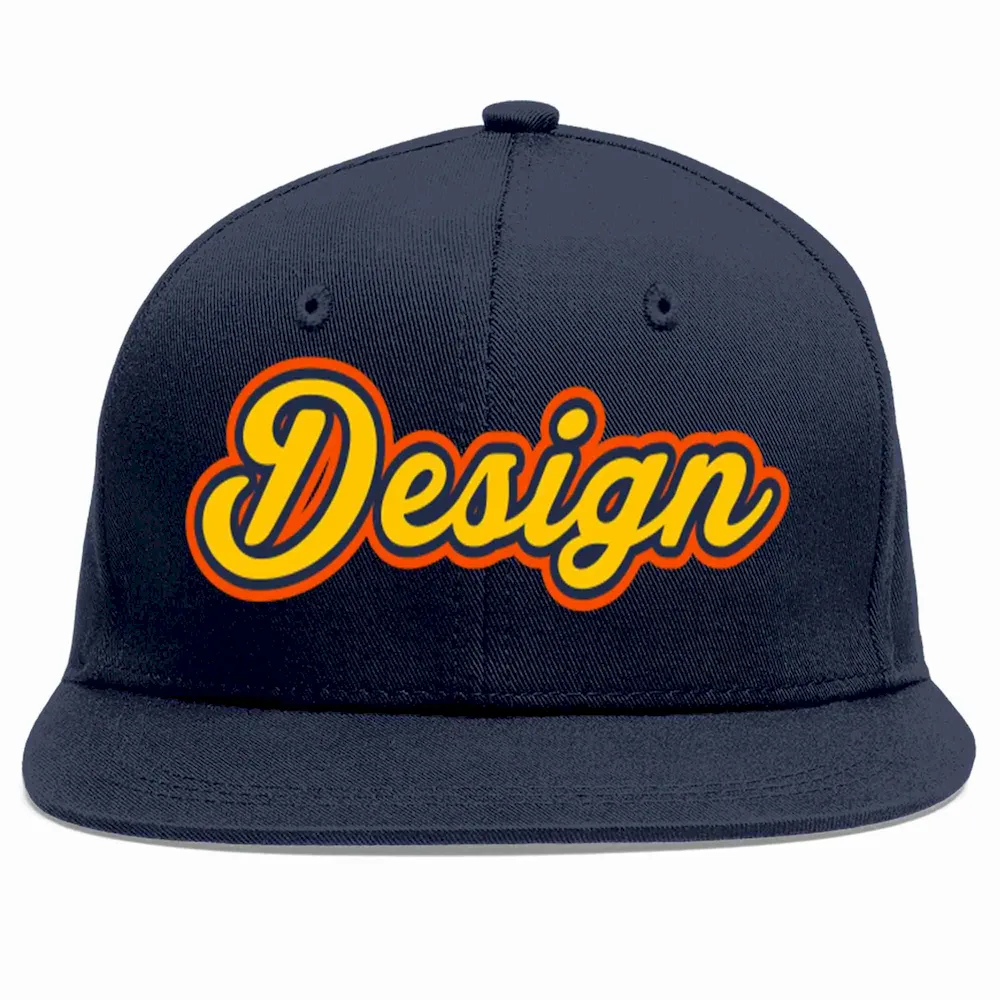 Custom Navy Gold-Navy Flat Eaves Sport Baseball Cap Design for Men/Women/Youth