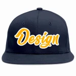 Custom Navy Yellow-White Flat Eaves Sport Baseball Cap Design for Men/Women/Youth