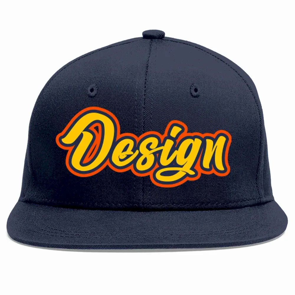 Custom Navy Gold-Navy Flat Eaves Sport Baseball Cap Design for Men/Women/Youth