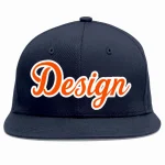 Custom Navy Orange-White Flat Eaves Sport Baseball Cap Design for Men/Women/Youth