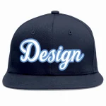 Custom Navy White-Light Blue Flat Eaves Sport Baseball Cap Design for Men/Women/Youth