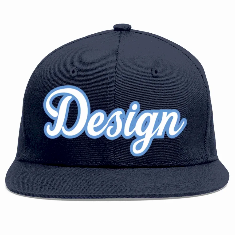 Custom Navy White-Light Blue Flat Eaves Sport Baseball Cap Design for Men/Women/Youth