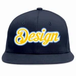 Custom Navy Gold-White Flat Eaves Sport Baseball Cap Design for Men/Women/Youth