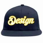 Custom Navy White-Gold Flat Eaves Sport Baseball Cap Design for Men/Women/Youth