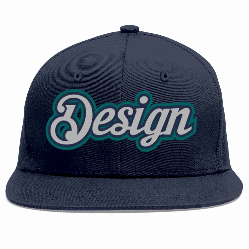 Custom Navy Gray-Navy Flat Eaves Sport Baseball Cap Design for Men/Women/Youth