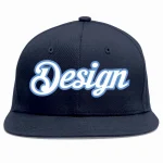 Custom Navy White-Light Blue Flat Eaves Sport Baseball Cap Design for Men/Women/Youth