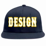 Custom Navy White-Gold Flat Eaves Sport Baseball Cap Design for Men/Women/Youth