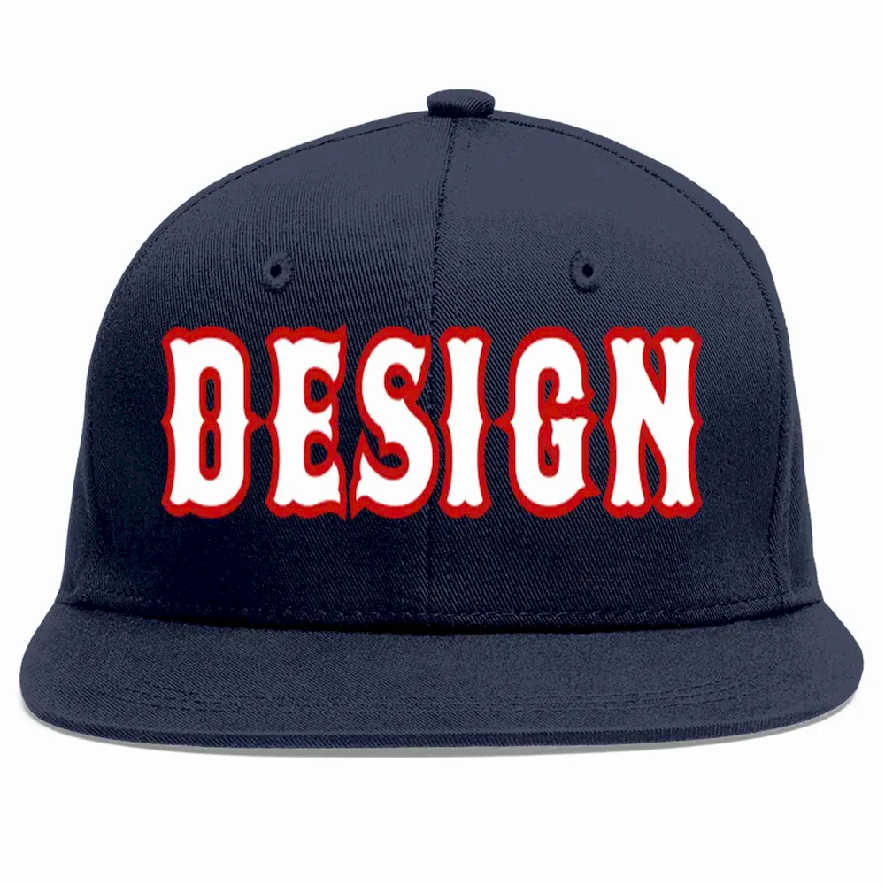Custom Navy White-Red Flat Eaves Sport Baseball Cap Design for Men/Women/Youth
