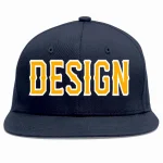 Custom Navy Yellow-White Flat Eaves Sport Baseball Cap Design for Men/Women/Youth