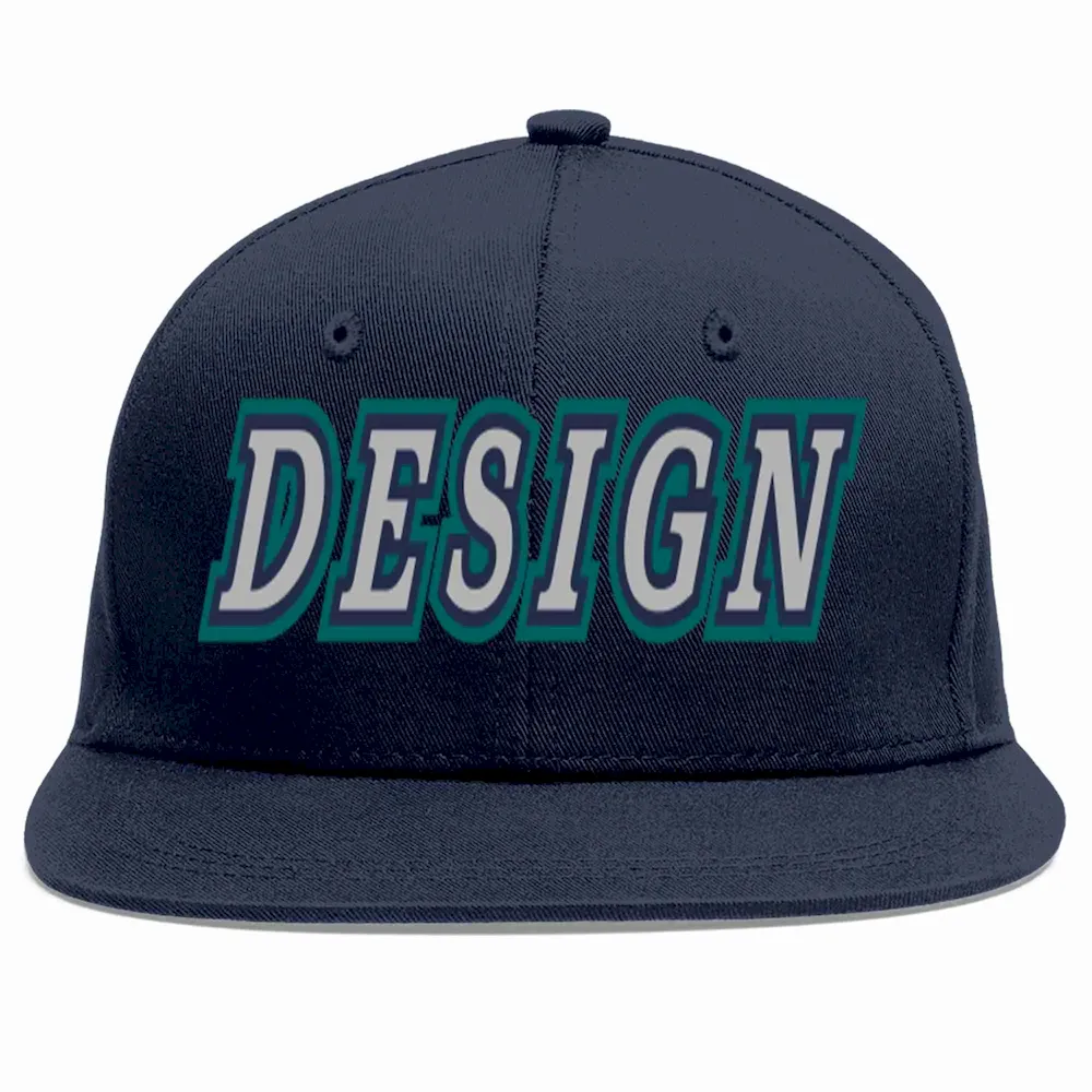 Custom Navy Gray-Navy Flat Eaves Sport Baseball Cap Design for Men/Women/Youth