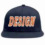 Custom Navy Orange-White Flat Eaves Sport Baseball Cap Design for Men/Women/Youth