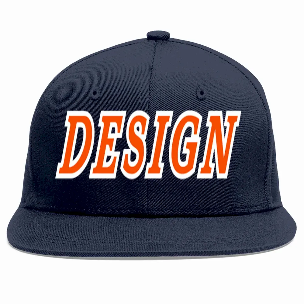 Custom Navy Orange-White Flat Eaves Sport Baseball Cap Design for Men/Women/Youth