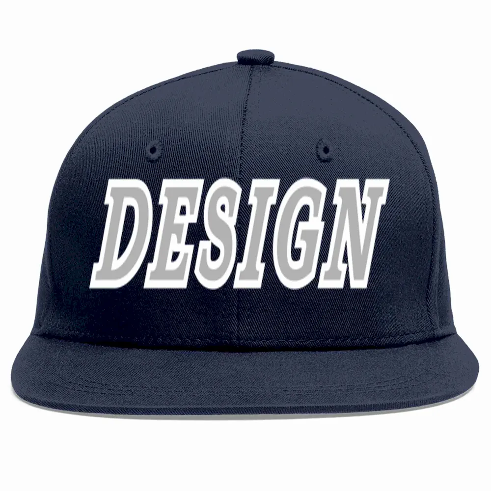 Custom Navy Gray-White Flat Eaves Sport Baseball Cap Design for Men/Women/Youth