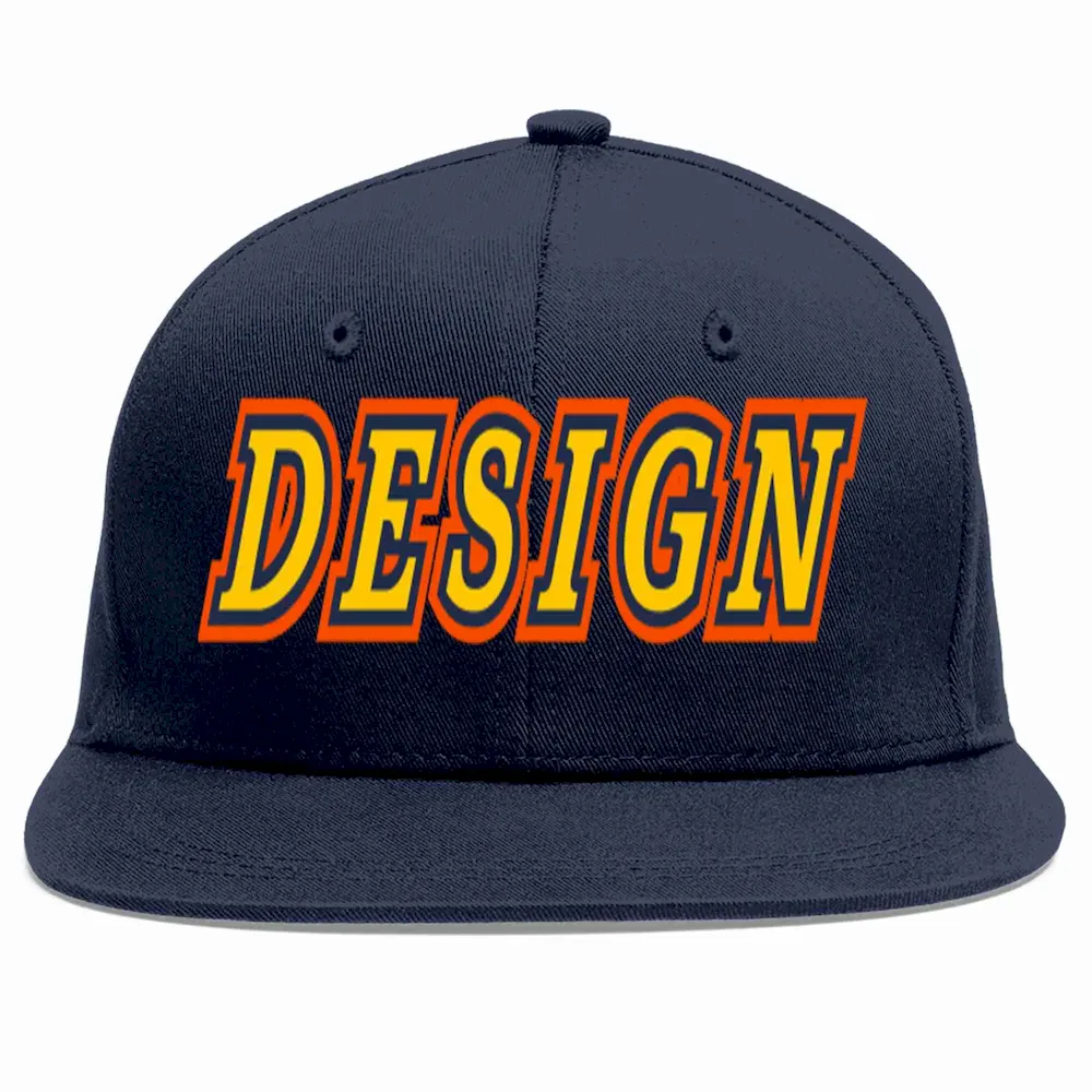 Custom Navy Gold-Navy Flat Eaves Sport Baseball Cap Design for Men/Women/Youth