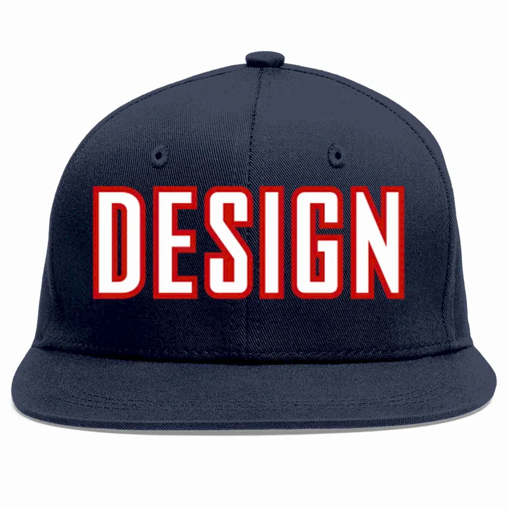Custom Navy White-Red Flat Eaves Sport Baseball Cap Design for Men/Women/Youth