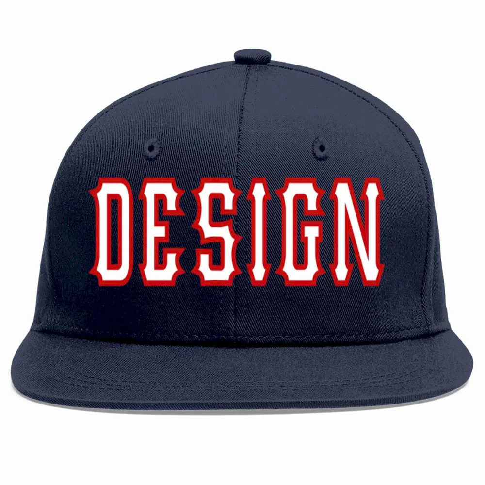 Custom Navy White-Red Flat Eaves Sport Baseball Cap Design for Men/Women/Youth