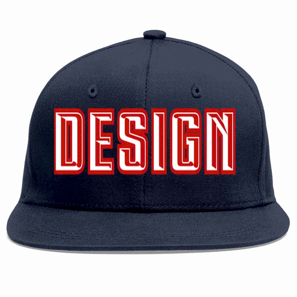 Custom Navy White-Red Flat Eaves Sport Baseball Cap Design for Men/Women/Youth