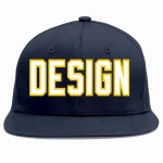 Custom Navy White-Gold Flat Eaves Sport Baseball Cap Design for Men/Women/Youth