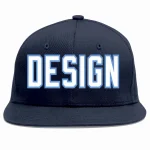 Custom Navy White-Light Blue Flat Eaves Sport Baseball Cap Design for Men/Women/Youth