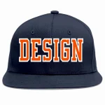 Custom Navy Orange-White Flat Eaves Sport Baseball Cap Design for Men/Women/Youth