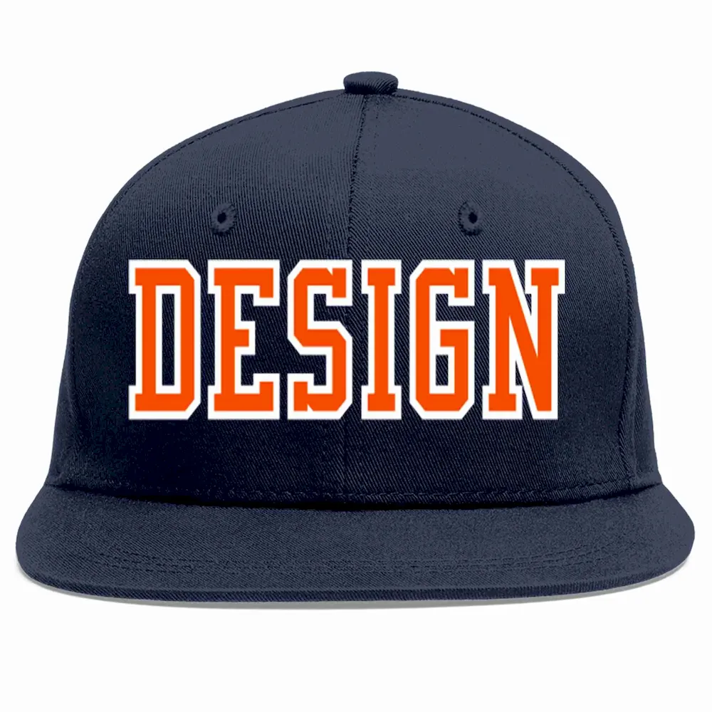Custom Navy Orange-White Flat Eaves Sport Baseball Cap Design for Men/Women/Youth
