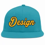 Custom Aqua Yellow-Navy Flat Eaves Sport Baseball Cap Design for Men/Women/Youth