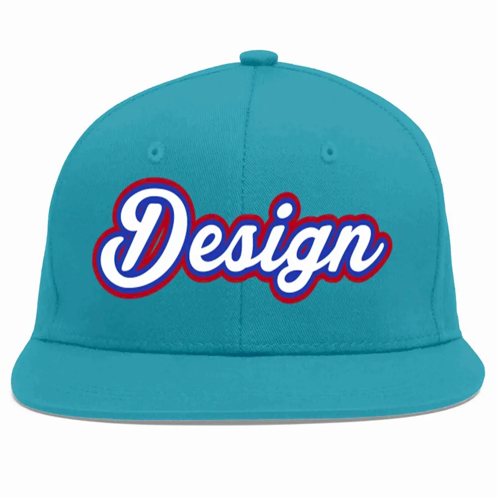 Custom Aqua White-Royal Flat Eaves Sport Baseball Cap Design for Men/Women/Youth