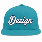 Custom Aqua White-Navy Flat Eaves Sport Baseball Cap Design for Men/Women/Youth