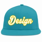 Custom Aqua White-Gold Flat Eaves Sport Baseball Cap Design for Men/Women/Youth