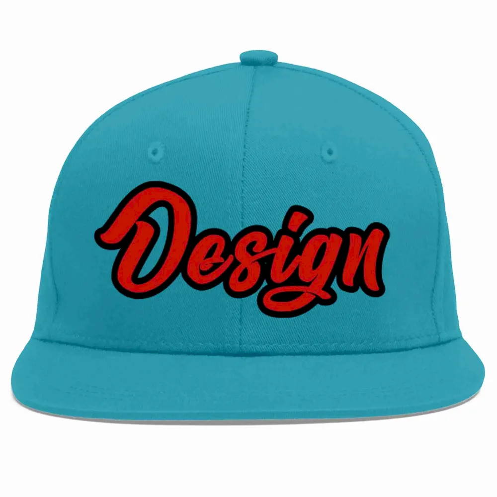 Custom Aqua Gold-Navy Flat Eaves Sport Baseball Cap Design for Men/Women/Youth