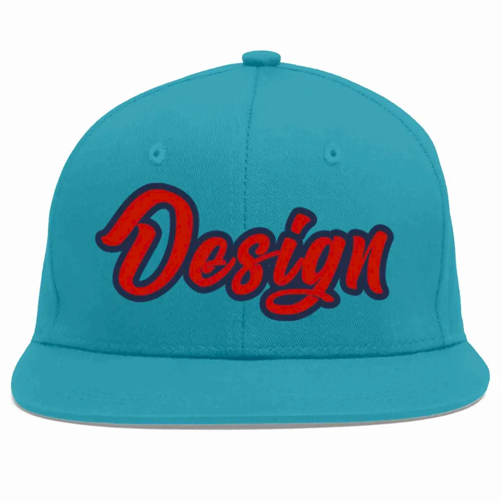 Custom Aqua Red-Navy Flat Eaves Sport Baseball Cap Design for Men/Women/Youth