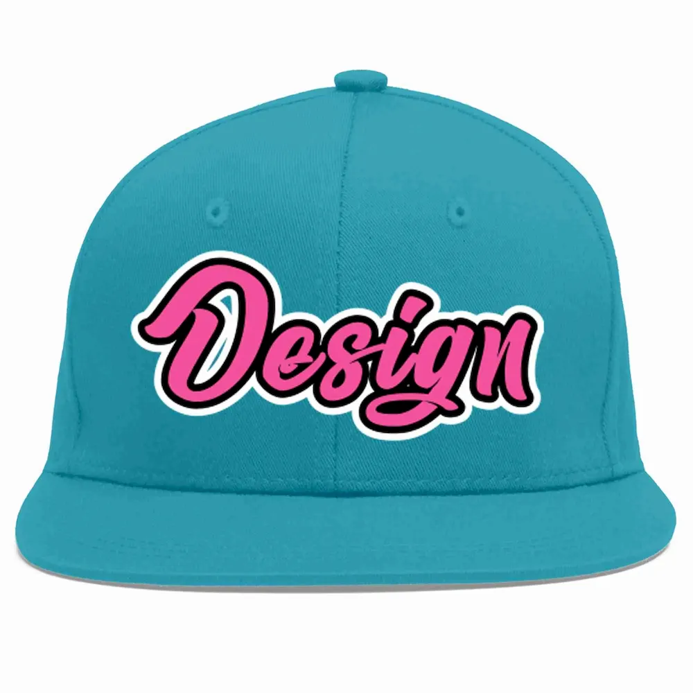 Custom Aqua Pink-Black Flat Eaves Sport Baseball Cap Design for Men/Women/Youth