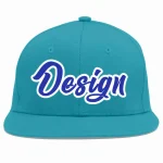 Custom Aqua Royal-White Flat Eaves Sport Baseball Cap Design for Men/Women/Youth