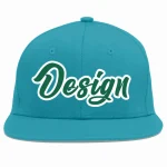 Custom Aqua Kelly Green-White Flat Eaves Sport Baseball Cap Design for Men/Women/Youth