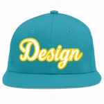 Custom Aqua White-Gold Flat Eaves Sport Baseball Cap Design for Men/Women/Youth