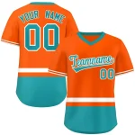 Custom Orange White Color Block Personalized V-Neck Authentic Pullover Baseball Jersey