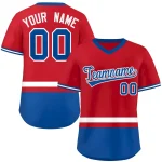 Custom Red White-Gold Color Block Personalized V-Neck Authentic Pullover Baseball Jersey