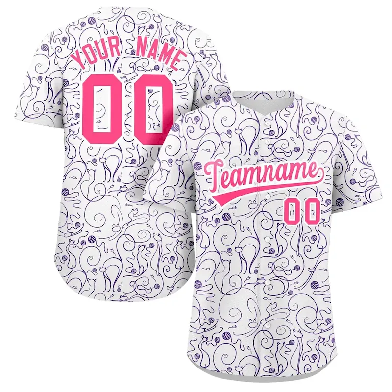 Custom White Purple Line Art Graffiti Pattern Design Authentic Baseball Jersey