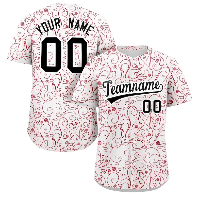 Custom White Red Line Art Graffiti Pattern Design Authentic Baseball Jersey